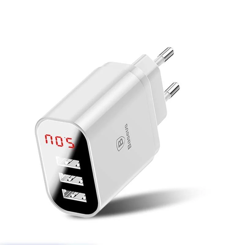 Baseus 3-Port-Ladegerät mit Digitalanzeige 3.4 A Max. Schnelllade-Wandadapter-Ladegerät für Telefon