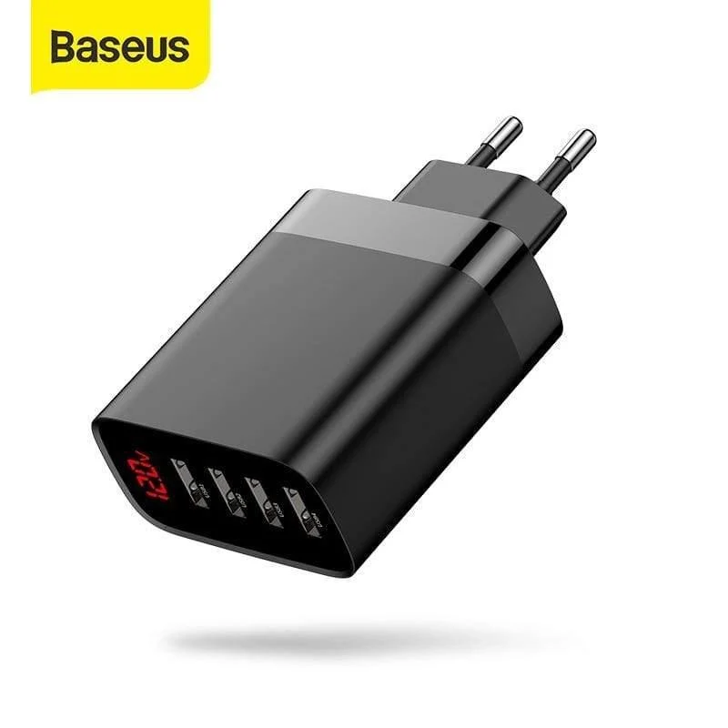 Baseus 4 Ports USB-Ladegerät 30W 5V / 6A Max. Telefonladegerät mit tragbarer Digitalanzeige für das Telefon