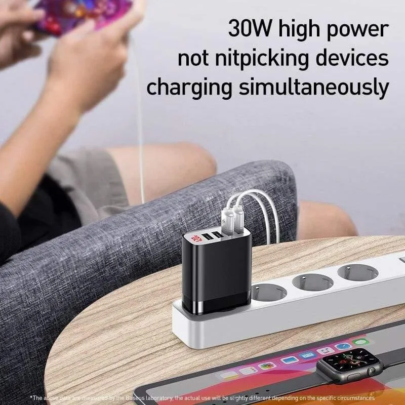 Baseus 4 Ports USB-Ladegerät 30W 5V / 6A Max. Telefonladegerät mit tragbarer Digitalanzeige für das Telefon