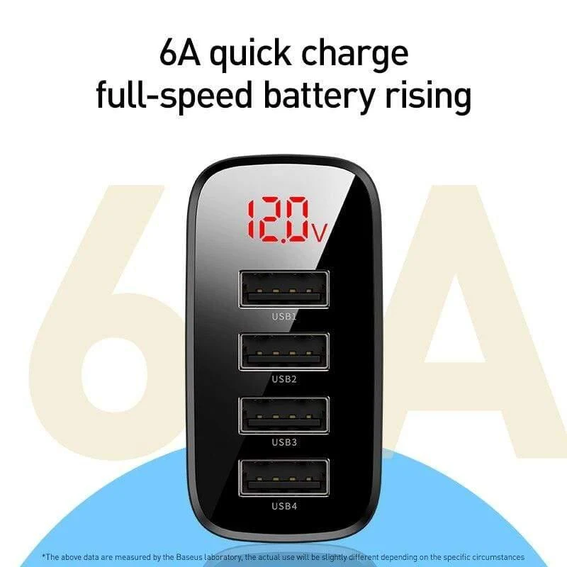 Baseus 4 Ports USB-Ladegerät 30W 5V / 6A Max. Telefonladegerät mit tragbarer Digitalanzeige für das Telefon