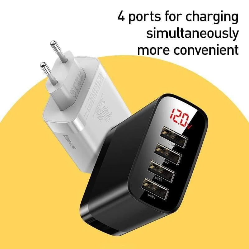 Baseus 4 Ports USB-Ladegerät 30W 5V / 6A Max. Telefonladegerät mit tragbarer Digitalanzeige für das Telefon