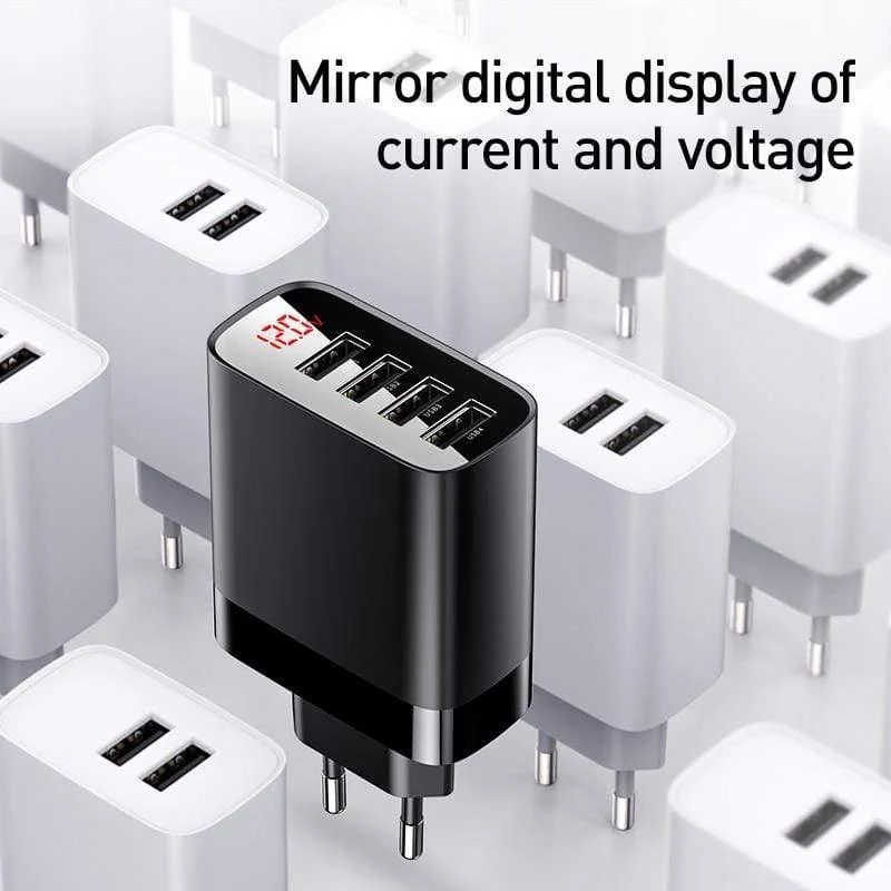 Baseus 4 Ports USB-Ladegerät 30W 5V / 6A Max. Telefonladegerät mit tragbarer Digitalanzeige für das Telefon