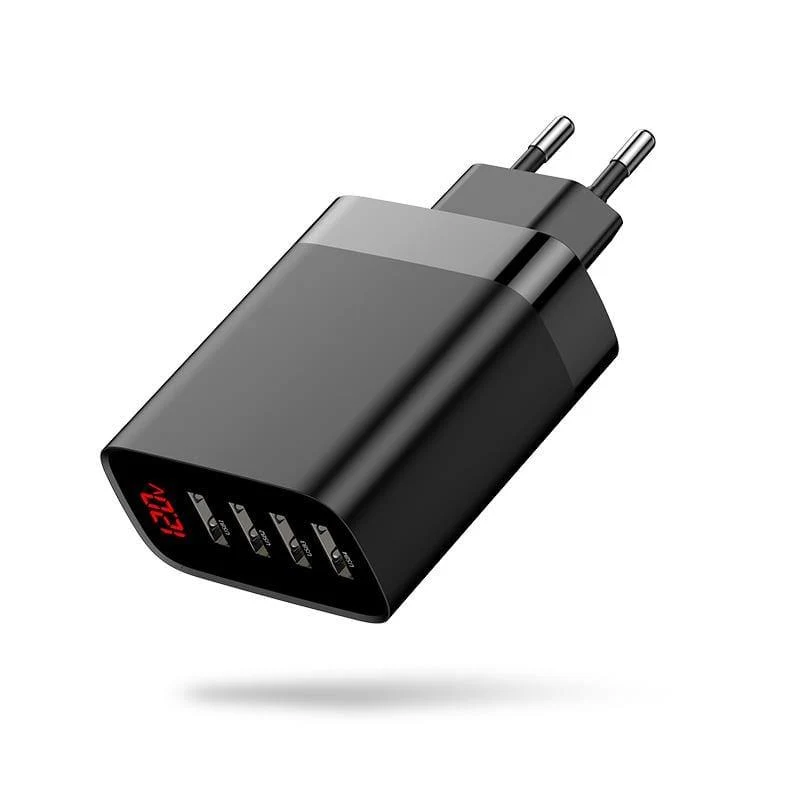 Baseus 4 Ports USB-Ladegerät 30W 5V / 6A Max. Telefonladegerät mit tragbarer Digitalanzeige für das Telefon