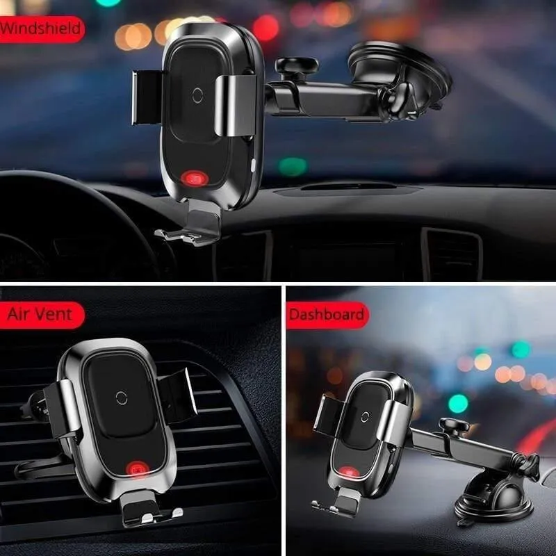 Baseus Autotelefonhalter für iPhone Samsung Intelligentes Infrarot-Qi-Auto Drahtloses Ladegerät Lüftungsschlitzhalterung Handyhalterständer