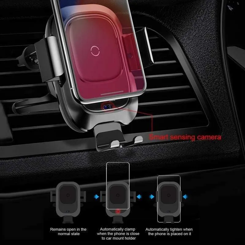 Baseus Autotelefonhalter für iPhone Samsung Intelligentes Infrarot-Qi-Auto Drahtloses Ladegerät Lüftungsschlitzhalterung Handyhalterständer
