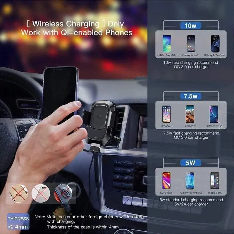 Baseus Autotelefonhalter für iPhone Samsung Intelligentes Infrarot-Qi-Auto Drahtloses Ladegerät Lüftungsschlitzhalterung Handyhalterständer