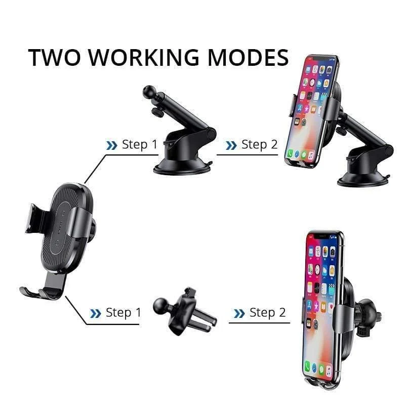 Baseus 2 in1 Qi kabelloses Autoladegerät für iPhone XS Max Samsung S8 Schnelles kabelloses Ladegerät Autohalterung Handyhalterung (schwarz)