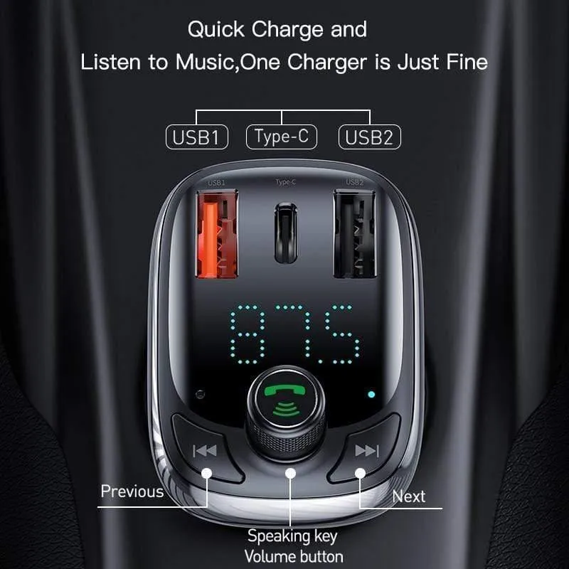 Baseus Quick Charge 4.0 Autoladegerät für Telefon FM Sender Bluetooth Car Kit Audio MP3 Player Schnelles Dual USB Autotelefon Ladegerät (SCHWARZ)