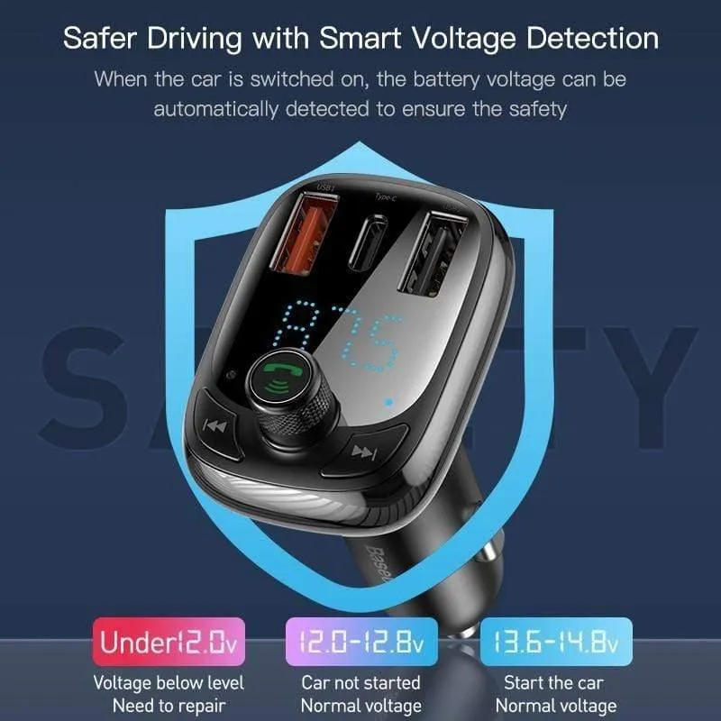 Baseus Quick Charge 4.0 Autoladegerät für Telefon FM Sender Bluetooth Car Kit Audio MP3 Player Schnelles Dual USB Autotelefon Ladegerät (SCHWARZ)