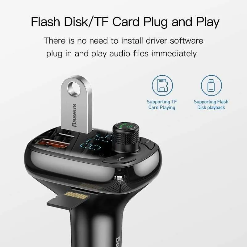 Baseus Quick Charge 4.0 Autoladegerät für Telefon FM Sender Bluetooth Car Kit Audio MP3 Player Schnelles Dual USB Autotelefon Ladegerät (SCHWARZ)