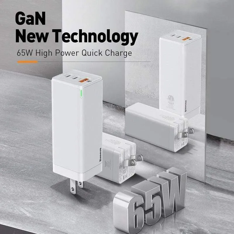 Baseus US Plug GaN Schnellladegerät 65W Schnellladegerät 4.0 3.0 USB C PD Ladegerät 3 USB-Anschlüsse Tragbares Ladegerät Für iPhone Huawei Xiaomi