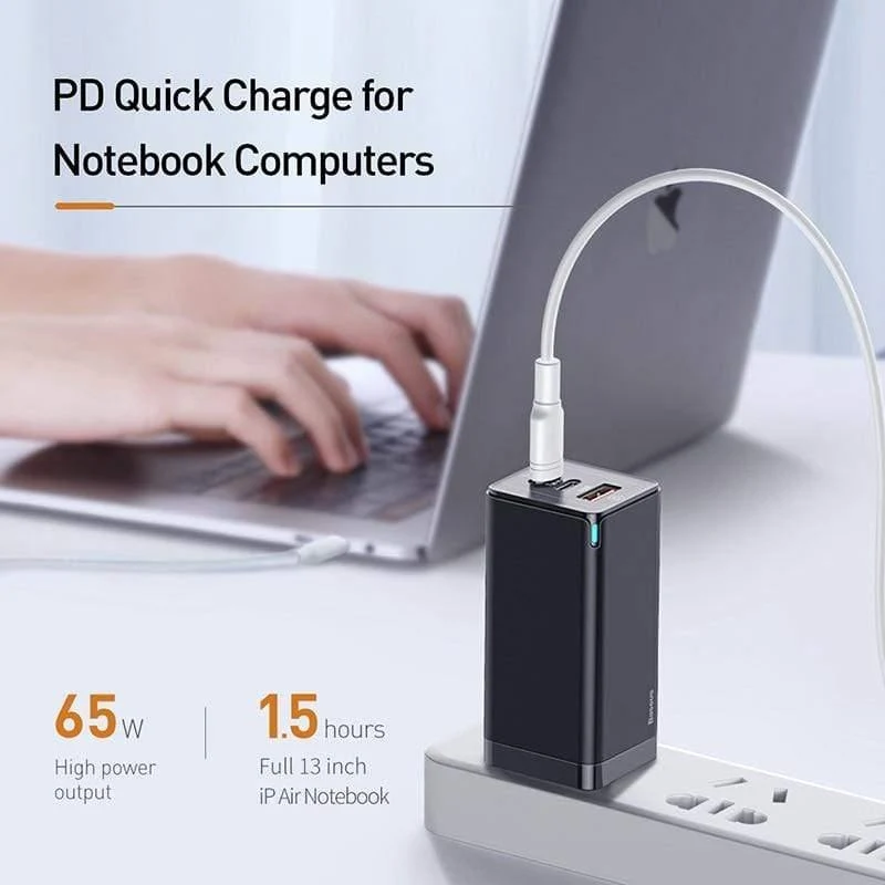 Baseus US Plug GaN Schnellladegerät 65W Schnellladegerät 4.0 3.0 USB C PD Ladegerät 3 USB-Anschlüsse Tragbares Ladegerät Für iPhone Huawei Xiaomi