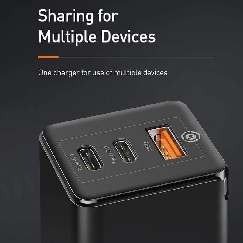 Baseus US Plug GaN Schnellladegerät 65W Schnellladegerät 4.0 3.0 USB C PD Ladegerät 3 USB-Anschlüsse Tragbares Ladegerät Für iPhone Huawei Xiaomi
