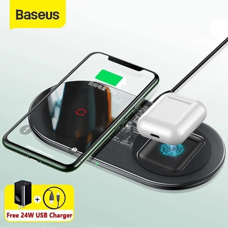 Baseus 20W Fast Qi Wireless-Ladegerät für Airpods iPhone 11 Pro Dual Wireless-Ladegerät für Samsung S20 S10 Wireless-Ladegerät (schwarz)