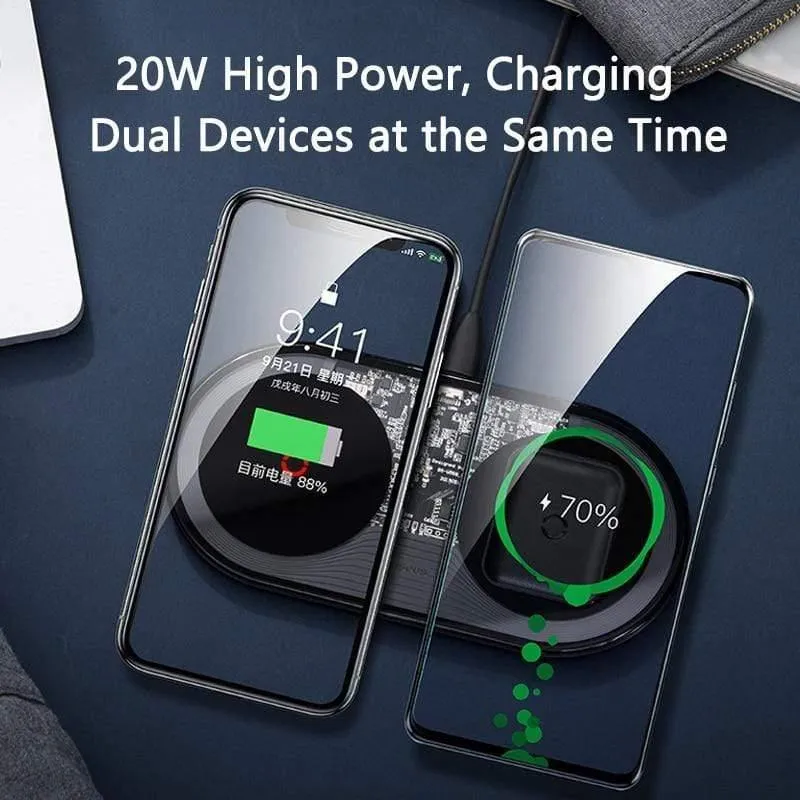 Baseus 20W Fast Qi Wireless-Ladegerät für Airpods iPhone 11 Pro Dual Wireless-Ladegerät für Samsung S20 S10 Wireless-Ladegerät (schwarz)