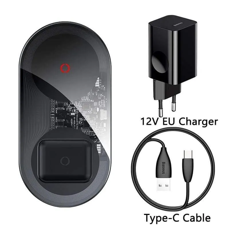 Baseus 20W Fast Qi Wireless-Ladegerät für Airpods iPhone 11 Pro Dual Wireless-Ladegerät für Samsung S20 S10 Wireless-Ladegerät (schwarz)