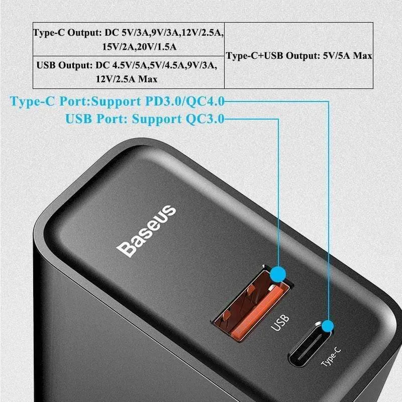 Baseus Dual USB Schnellladegerät 30W Unterstützung Schnellladung 4.0 3.0 Telefonladegerät Tragbares USB C PD Ladegerät QC 4.0 3.0 ForXiaomi
