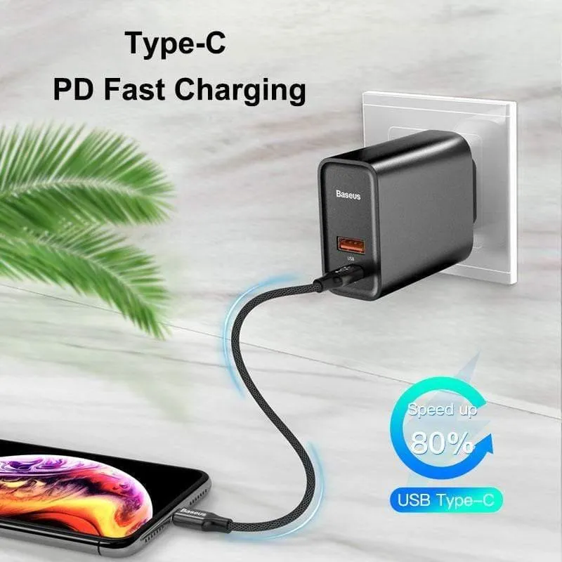 Baseus Dual USB Schnellladegerät 30W Unterstützung Schnellladung 4.0 3.0 Telefonladegerät Tragbares USB C PD Ladegerät QC 4.0 3.0 ForXiaomi