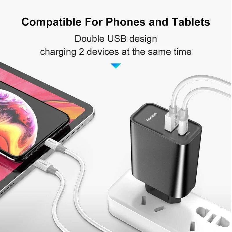 Baseus Dual USB Schnellladegerät 30W Unterstützung Schnellladung 4.0 3.0 Telefonladegerät Tragbares USB C PD Ladegerät QC 4.0 3.0 ForXiaomi