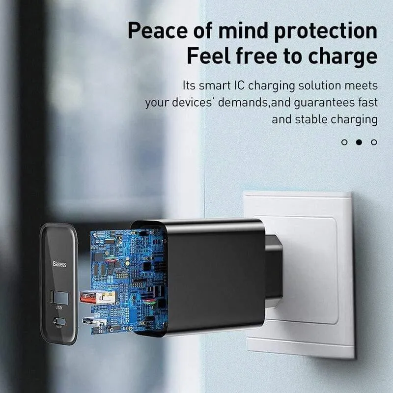 Baseus Dual USB Schnellladegerät 30W Unterstützung Schnellladung 4.0 3.0 Telefonladegerät Tragbares USB C PD Ladegerät QC 4.0 3.0 ForXiaomi