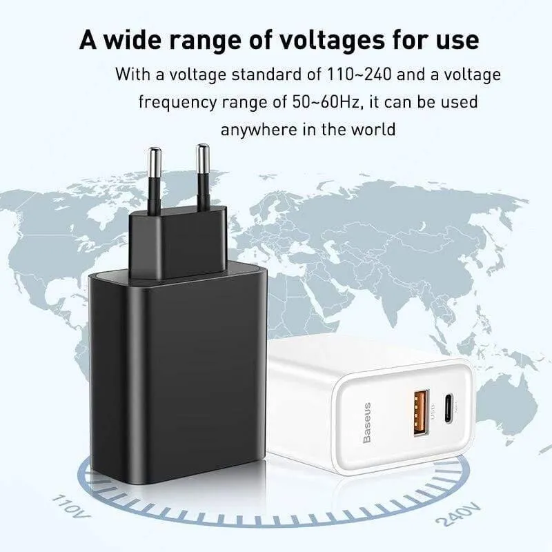 Baseus Dual USB Schnellladegerät 30W Unterstützung Schnellladung 4.0 3.0 Telefonladegerät Tragbares USB C PD Ladegerät QC 4.0 3.0 ForXiaomi