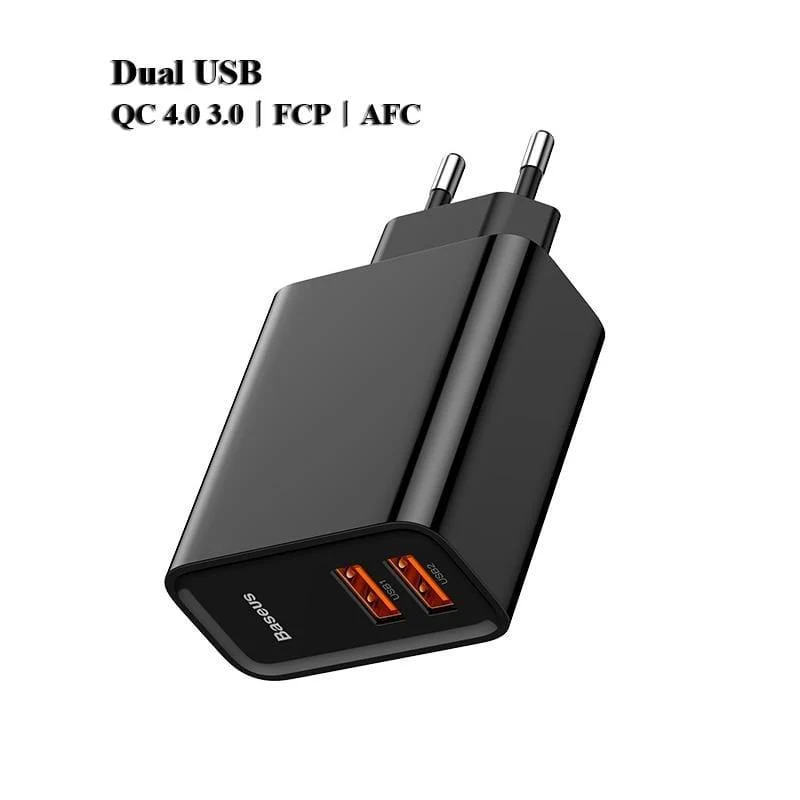 Baseus Dual USB Schnellladegerät 30W Unterstützung Schnellladung 4.0 3.0 Telefonladegerät Tragbares USB C PD Ladegerät QC 4.0 3.0 ForXiaomi