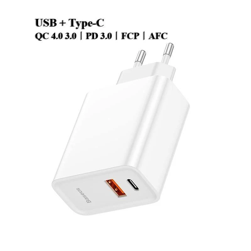 Baseus Dual USB Schnellladegerät 30W Unterstützung Schnellladung 4.0 3.0 Telefonladegerät Tragbares USB C PD Ladegerät QC 4.0 3.0 ForXiaomi