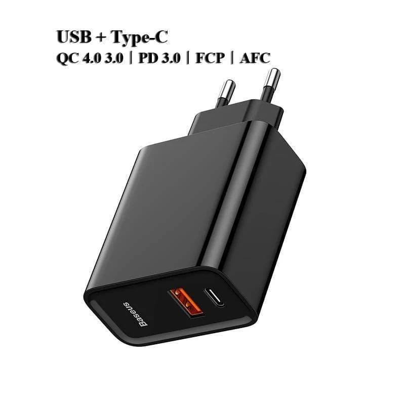 Baseus Dual USB Schnellladegerät 30W Unterstützung Schnellladung 4.0 3.0 Telefonladegerät Tragbares USB C PD Ladegerät QC 4.0 3.0 ForXiaomi