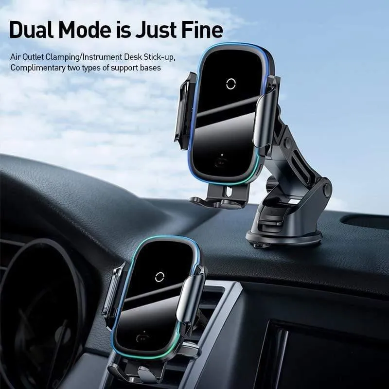 Baseus 15W Wireless-Ladegerät Autohalterung für Luftentlüftungshalterung Autotelefonhalter Intelligentes kabelloses Infrarot-Schnellladegerät (schwarz)