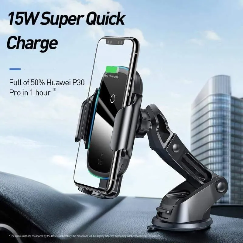 Baseus 15W Wireless-Ladegerät Autohalterung für Luftentlüftungshalterung Autotelefonhalter Intelligentes kabelloses Infrarot-Schnellladegerät (schwarz)