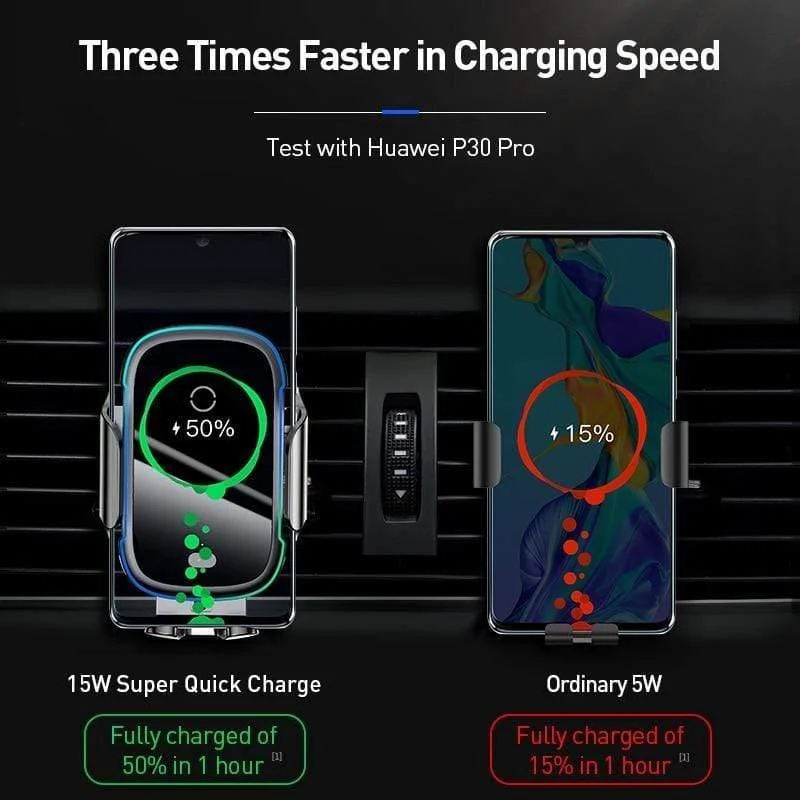 Baseus 15W Wireless-Ladegerät Autohalterung für Luftentlüftungshalterung Autotelefonhalter Intelligentes kabelloses Infrarot-Schnellladegerät (schwarz)