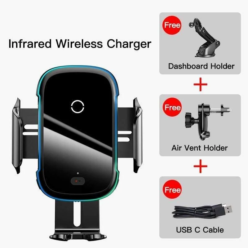 Baseus 15W Wireless-Ladegerät Autohalterung für Luftentlüftungshalterung Autotelefonhalter Intelligentes kabelloses Infrarot-Schnellladegerät (schwarz)
