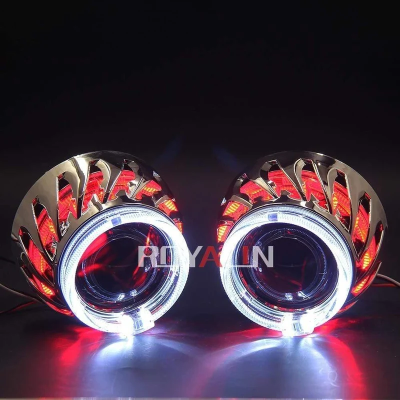 LED DRL Doppel Angel Eyes Halo Ringe Turbine Mini Projektorlinse Bi Xenon H1 Scheinwerfer Wanten Weiß H4 H7 Auto Lampe DIY