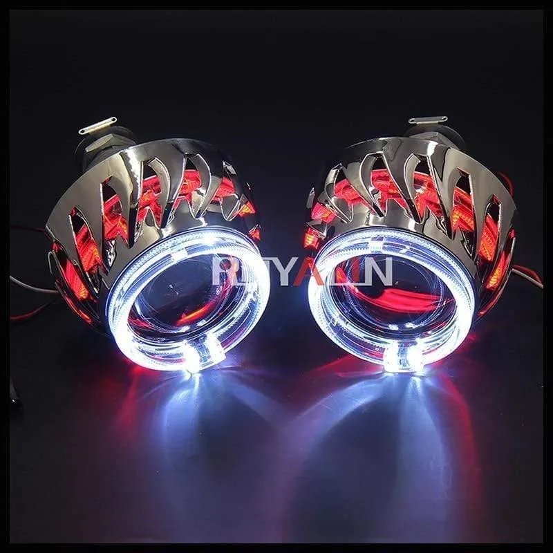 LED DRL Doppel Angel Eyes Halo Ringe Turbine Mini Projektorlinse Bi Xenon H1 Scheinwerfer Wanten Weiß H4 H7 Auto Lampe DIY
