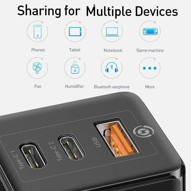Baseus 65W GaN-Ladegerät Schnellladung 4.0 3.0 Typ C PD-Schnellladegerät 3-Port-USB-Ladegerät mit tragbarem QC 4.0 3.0-Telefonladegerät