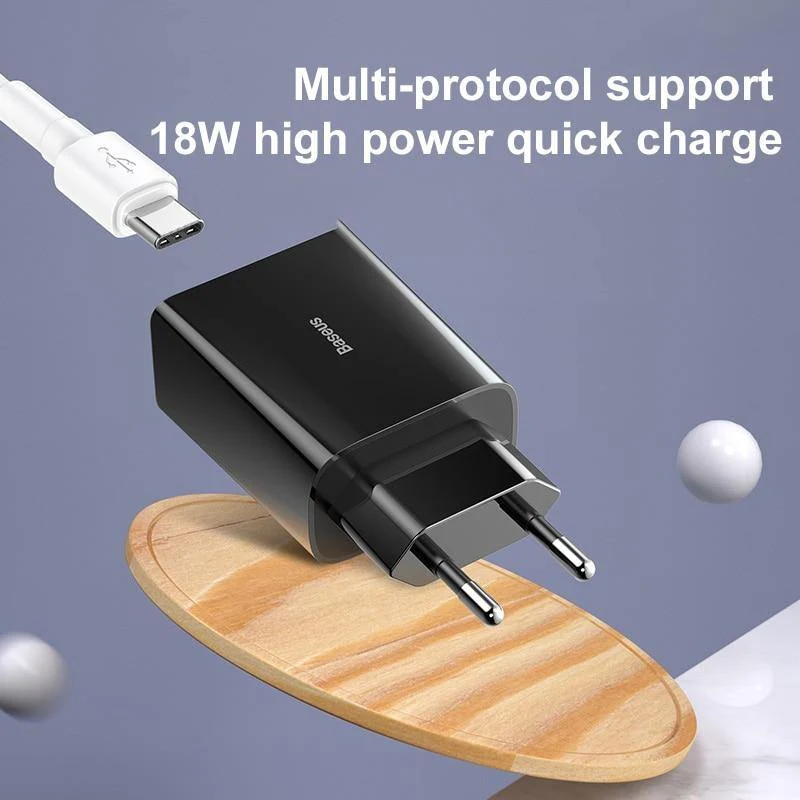 Baseus 18W Unterstützung für schnelles USB-Ladegerät Schnellladung 3.0 USB Typ-C PD-Ladegerät Mini-Ladegerät für tragbare Telefone ForHuawei ForXiaomi ForiP
