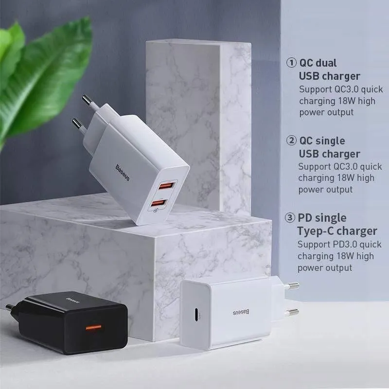 Baseus 18W Unterstützung für schnelles USB-Ladegerät Schnellladung 3.0 USB Typ-C PD-Ladegerät Mini-Ladegerät für tragbare Telefone ForHuawei ForXiaomi ForiP