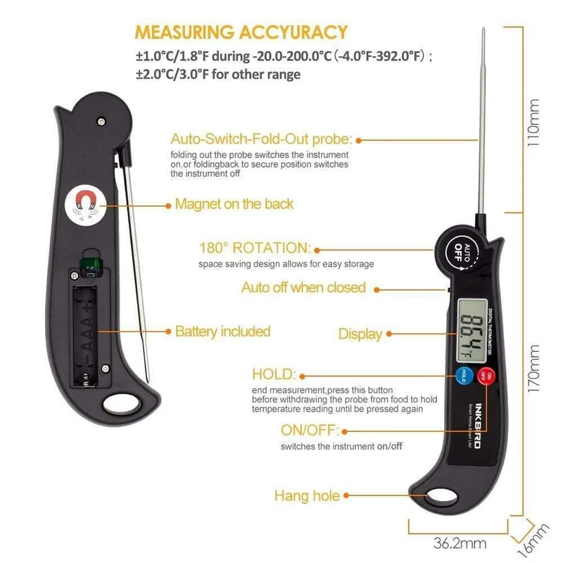 Inkbird HET-F001 Digitales Küchenthermometer für das Backen von Bier Fleisch Kochen von Lebensmittelsonden BBQ Elektronisches Ofenthermometer Küchengeräte (wie in der Abbildung gezeigt)
