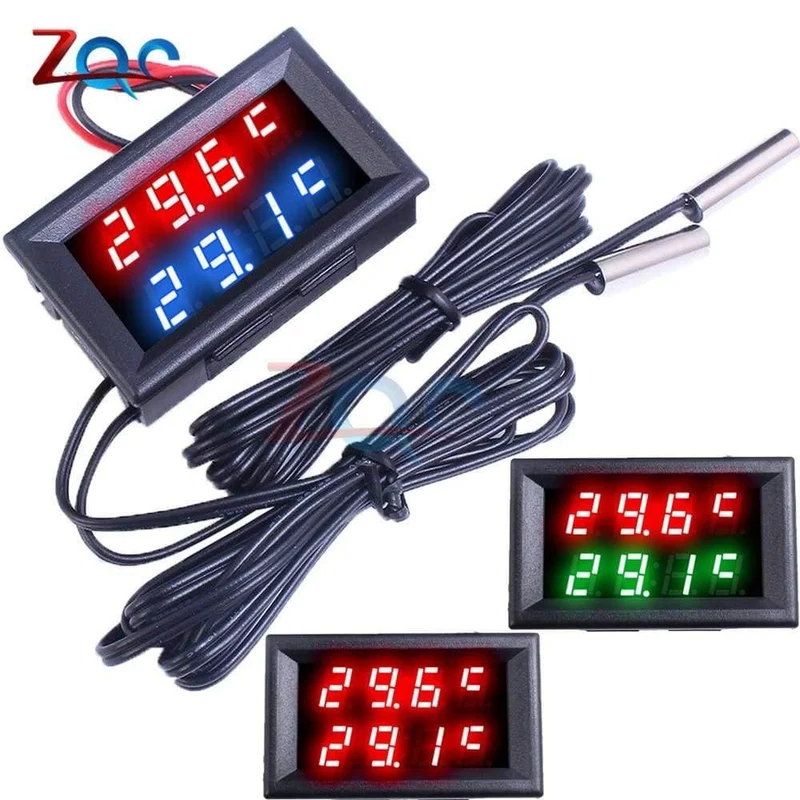 Dual-LED-Anzeige Digitales Thermometer Thermograph Temperatursensor Messgerät Detektor Tester Monitor für Kühlschrank Aquarium Auto Car