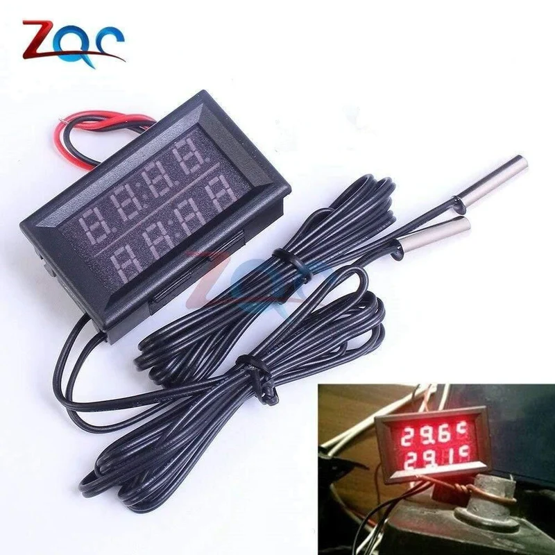 Dual-LED-Anzeige Digitales Thermometer Thermograph Temperatursensor Messgerät Detektor Tester Monitor für Kühlschrank Aquarium Auto Car