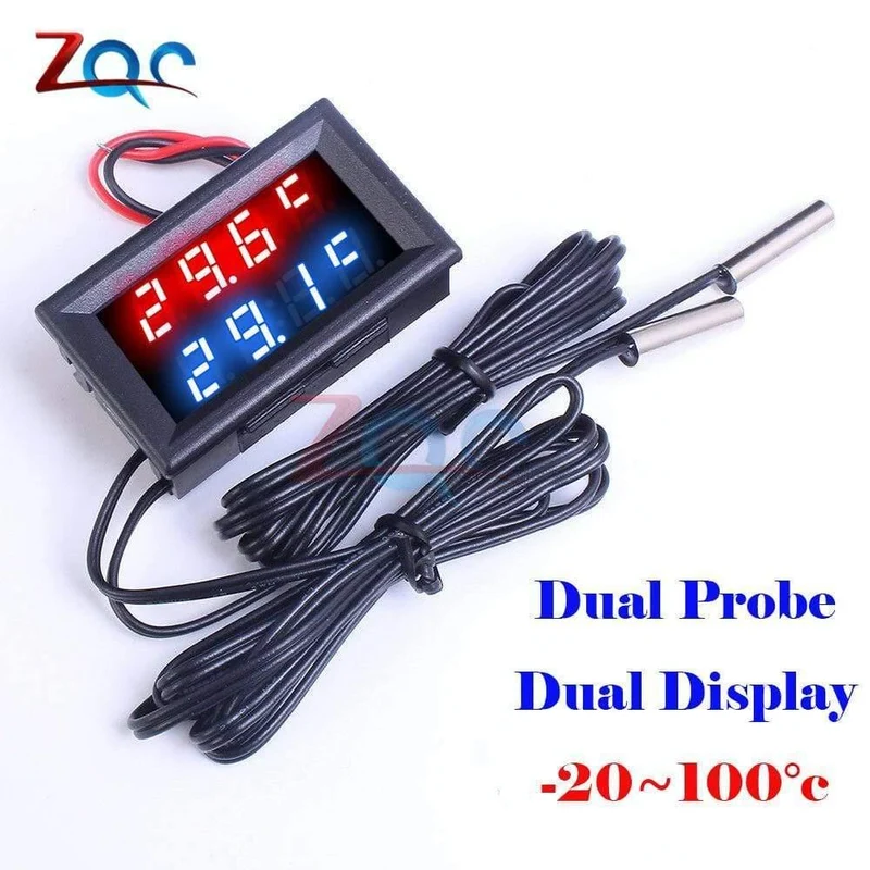 Dual-LED-Anzeige Digitales Thermometer Thermograph Temperatursensor Messgerät Detektor Tester Monitor für Kühlschrank Aquarium Auto Car