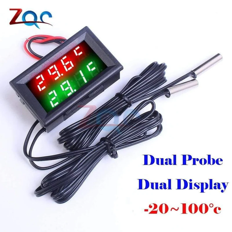 Dual-LED-Anzeige Digitales Thermometer Thermograph Temperatursensor Messgerät Detektor Tester Monitor für Kühlschrank Aquarium Auto Car