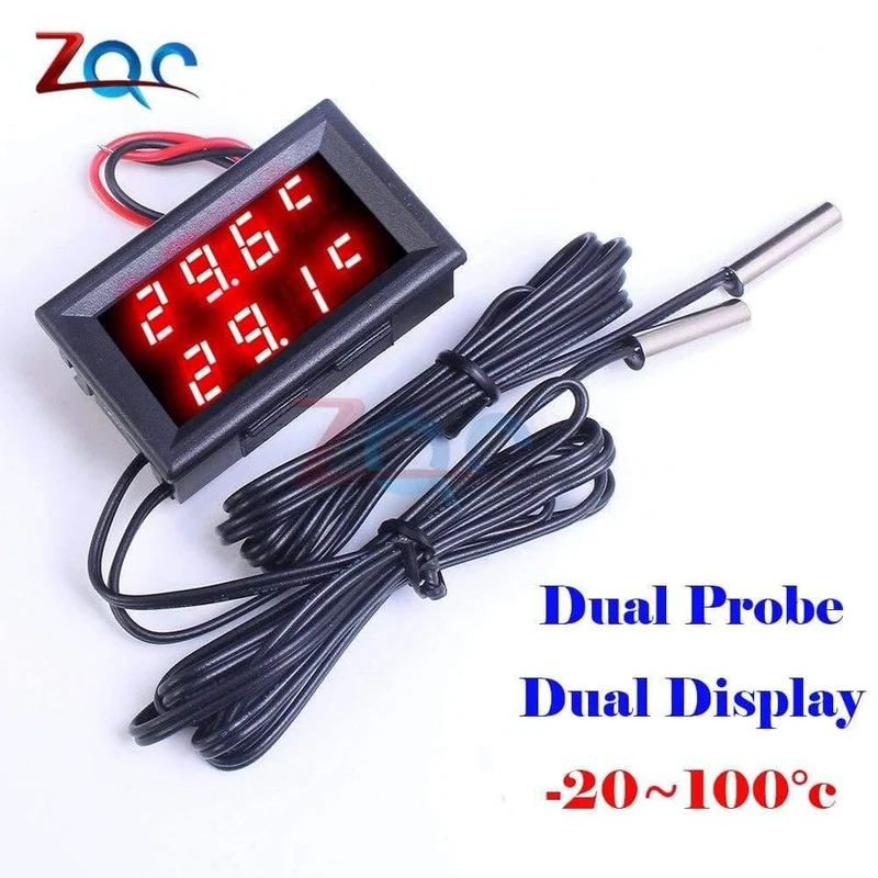 Dual-LED-Anzeige Digitales Thermometer Thermograph Temperatursensor Messgerät Detektor Tester Monitor für Kühlschrank Aquarium Auto Car
