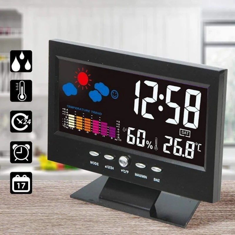 LCD Digital Thermometer Hygrometer Großbildkalender Uhr Wetterstation Schreibtischuhr Temperatur Luftfeuchtigkeitsmesser