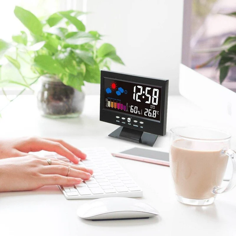 LCD Digital Thermometer Hygrometer Großbildkalender Uhr Wetterstation Schreibtischuhr Temperatur Luftfeuchtigkeitsmesser
