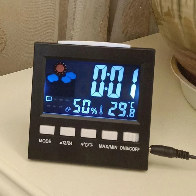 LCD Digital Thermometer Hygrometer Großbildkalender Uhr Wetterstation Schreibtischuhr Temperatur Luftfeuchtigkeitsmesser