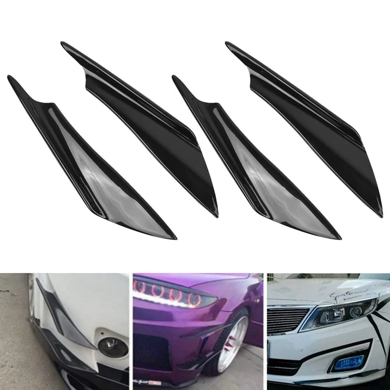 4 stücke Schwarz Front Stoßstange Lip Splitter Fin Air trim Auto Körper Seite Flügel Spoiler Für Auto Front Stoßstange Canards Splitter Universal