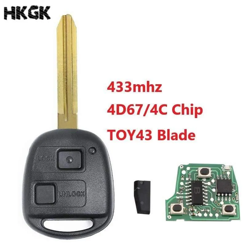2 tasten 433Mhz Auto fernbedienung schlüssel Für Toyota Avensis Kluger Prado120 Tarago RAV4 Ersatz Fernbedienung Schlüssel 4D67/4C Chip