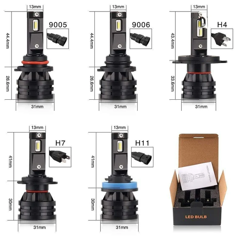 2PCS M2 Auto Led Scheinwerfer H4 H7 H8 H9 H11 9005 Hb3 9006 Hb4 9012 Led Lampe CSP CHIP Turbo Led 6500K 12000LM Mini Größe 12V 24V