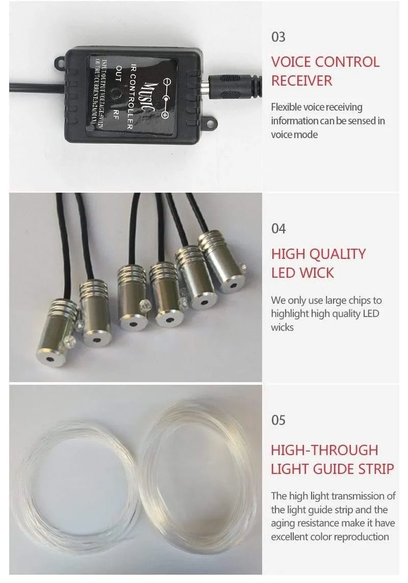 Auto EL Neon Streifen 6M Sound Control Licht RGB LED Dekorative Auto Umgebungslicht Auto Atmosphäre Lampen mit einem 12V Feuerzeug & USB Linie